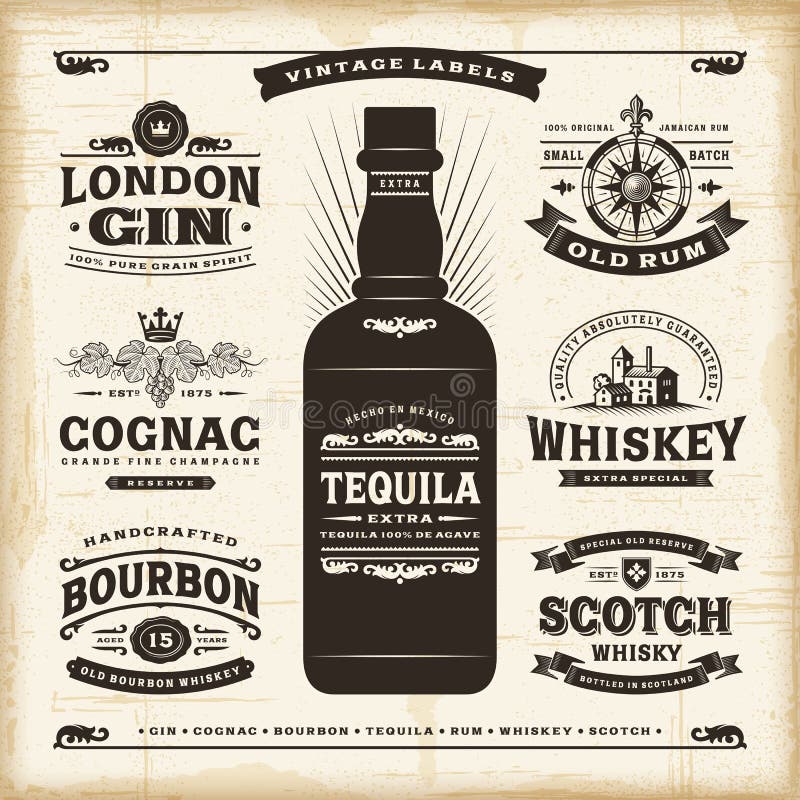L'alcool de vintage marque la collection illustration de vecteur L'alcool de vintage marque la collection illustration de vecteur