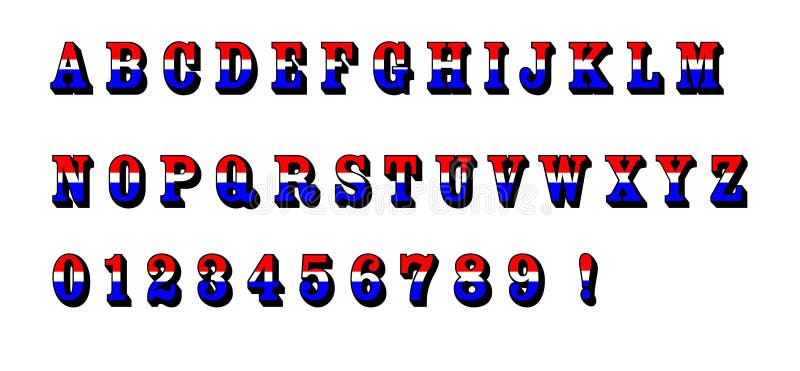 L'alfabeto blu bianco rosso segna il testo con lettere S.U.A. patriottici