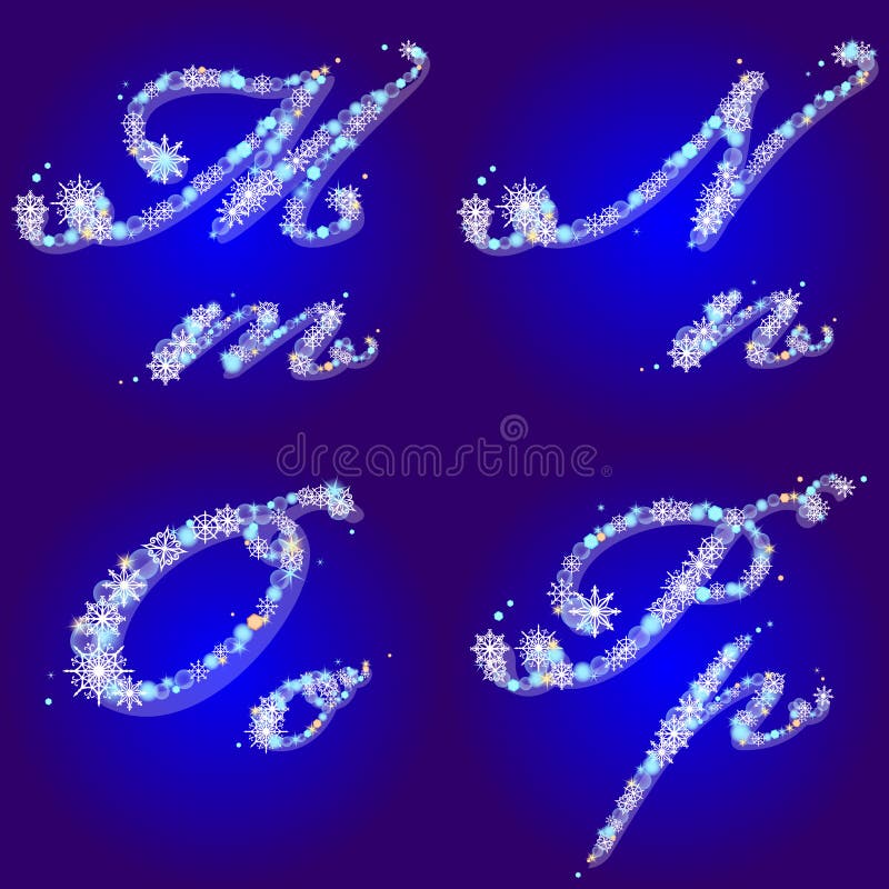 L'alfabeto di inverno con i fiocchi di neve segna la m. con lettere, N, la O, P illustrazione di stock L'alfabeto di inverno con i fiocchi di neve segna la m. con lettere, N, la O, P illustrazione di stock