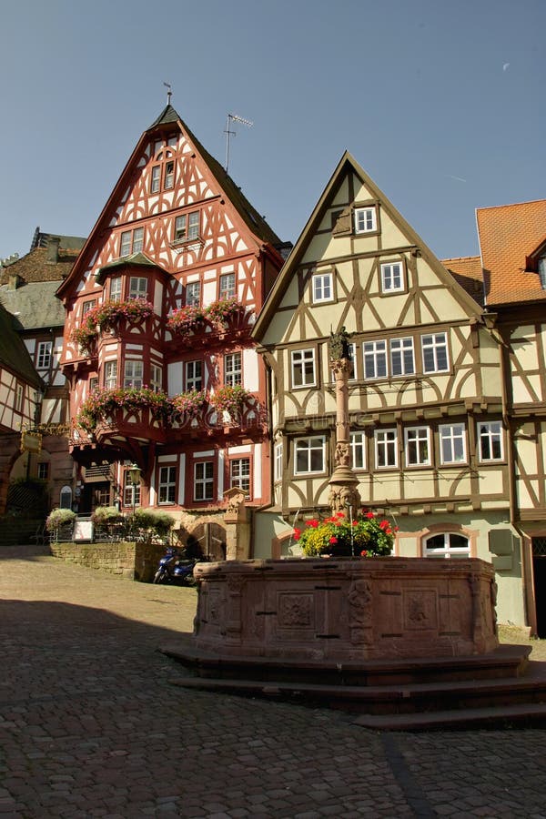 Old Town with Market Place and Fountain at Miltenberg Germany. Old Town with Market Place and Fountain at Miltenberg Germany