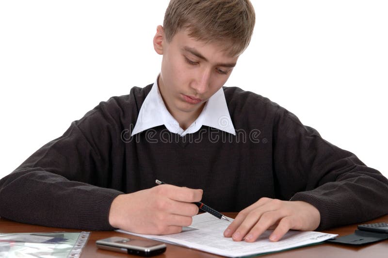 Studente fa i compiti fotografia stock