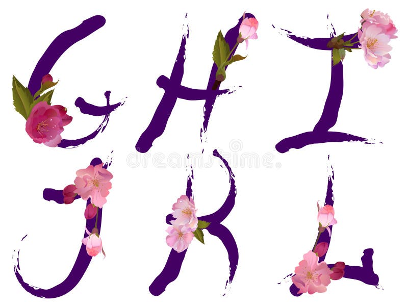 L'alphabet de source avec des fleurs marque avec des lettres G, H, I, J, K, L