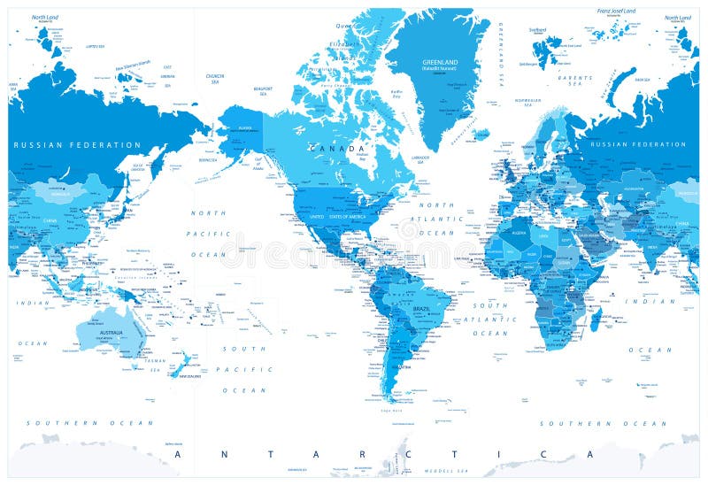 Bleu Blanc De Carte Du Monde Asie Au Centre Illustration