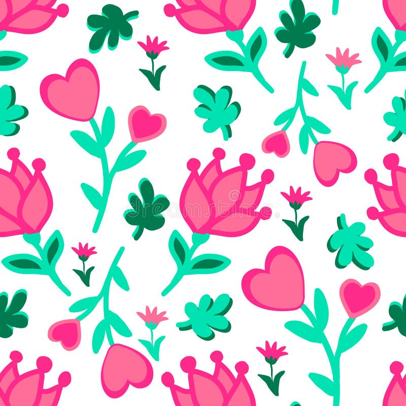 L'amore floreale senza cuciture sveglio scarabocchia il modello I cuori, foglie, fiorisce il fondo di vettore illustrazione vettoriale L'amore floreale senza cuciture sveglio scarabocchia il modello I cuori, foglie, fiorisce il fondo di vettore illustrazione vettoriale
