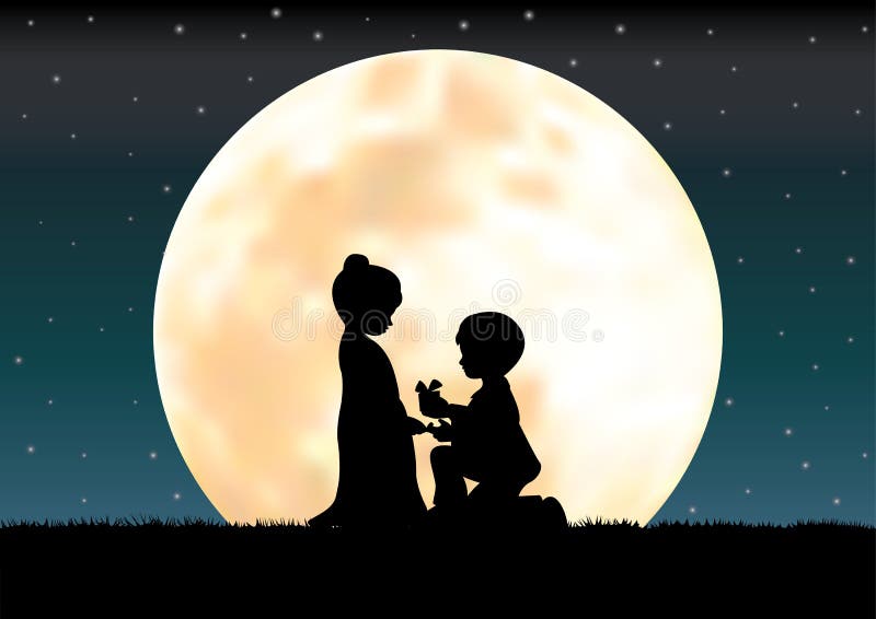 Download L'amour Sous Le Clair De Lune, Illustrations De Vecteur Illustration de Vecteur - Illustration du fille, humeur: 76081161