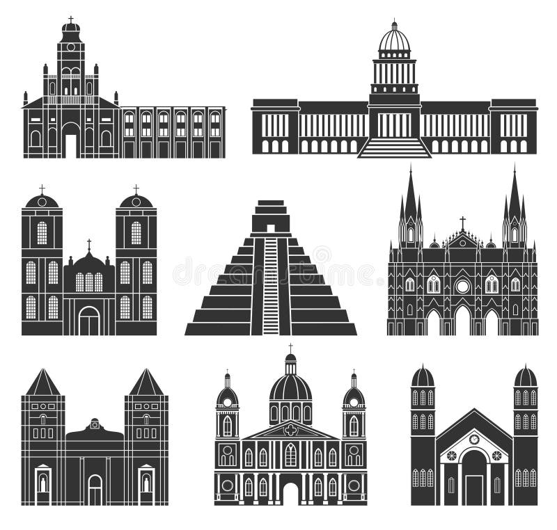 l'Amérique Centrale Bâtiments américains sur le fond blanc illustration libre de droits l'Amérique Centrale Bâtiments américains sur le fond blanc illustration libre de droits