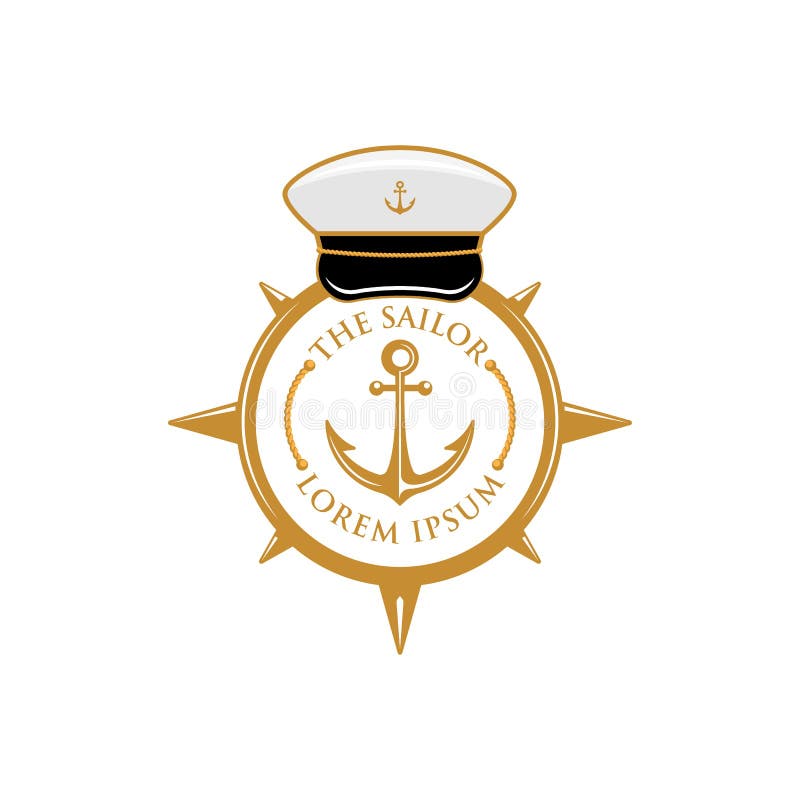 L'ancre de la boussole du marin avec modèle de logo de l'insigne du capitaine illustration stock L'ancre de la boussole du marin avec modèle de logo de l'insigne du capitaine illustration stock