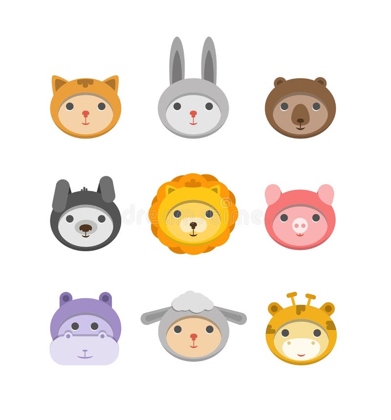 L'animale differente affronta le icone illustrazione di stock L'animale differente affronta le icone illustrazione di stock