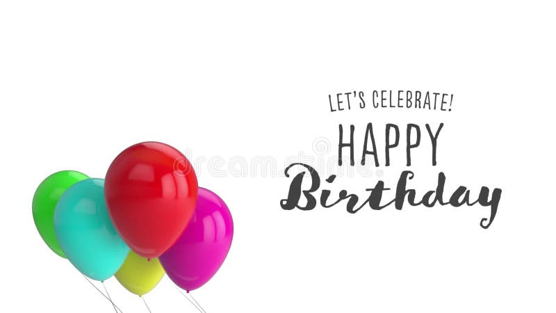 L'animation numérique du laisser célébrer le texte de joyeux anniversaire et le groupe flottant multicolore de ballons illustration libre de droits