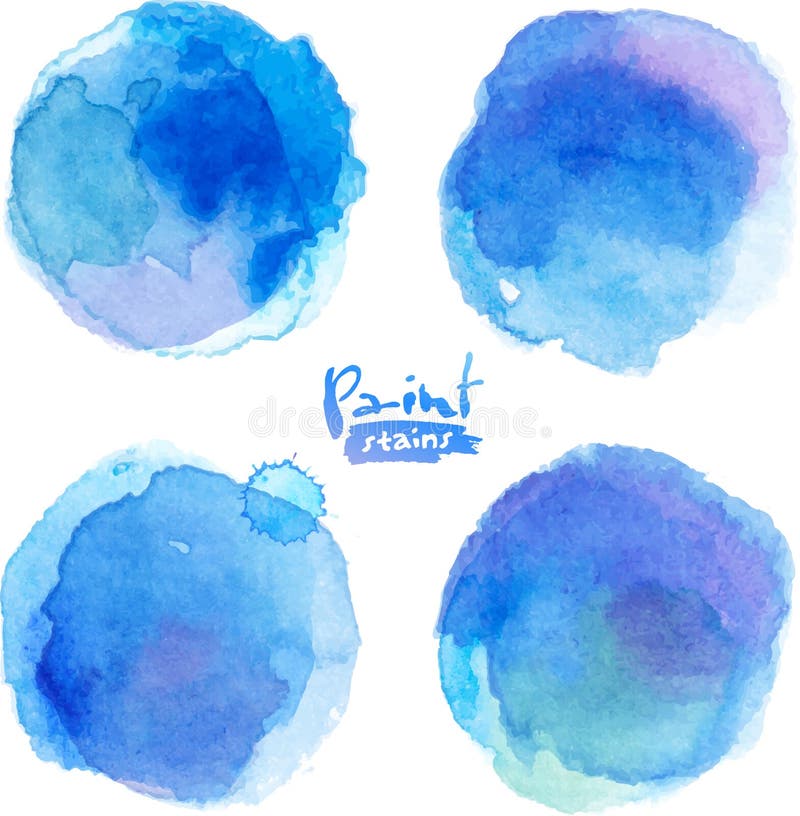 L'aquarelle bleue lumineuse a peint des taches réglées illustration stock
