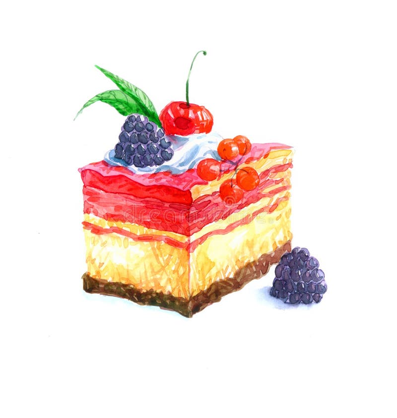 L'aquarelle triangulaire de gâteau de dessert de gâteau illustration libre de droits L'aquarelle triangulaire de gâteau de dessert de gâteau illustration libre de droits