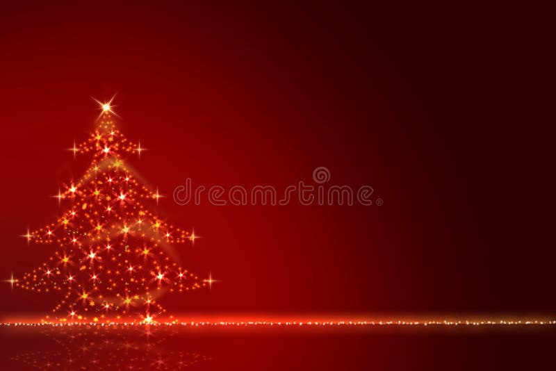 L'arbre de Noël éclatant d'or contre un rouge a brouillé le fond avec le Joyeux Noël des textes illustration libre de droits L'arbre de Noël éclatant d'or contre un rouge a brouillé le fond avec le Joyeux Noël des textes illustration libre de droits