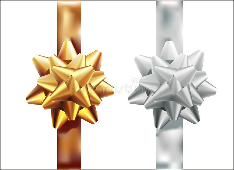 L'arc d'or et argenté de cadeau a placé le ruban vertical D'isolement sur le fond blanc Illustration de vecteur Noël, nouvelle an illustration libre de droits L'arc d'or et argenté de cadeau a placé le ruban vertical D'isolement sur le fond blanc Illustration de vecteur Noël, nouvelle an illustration libre de droits