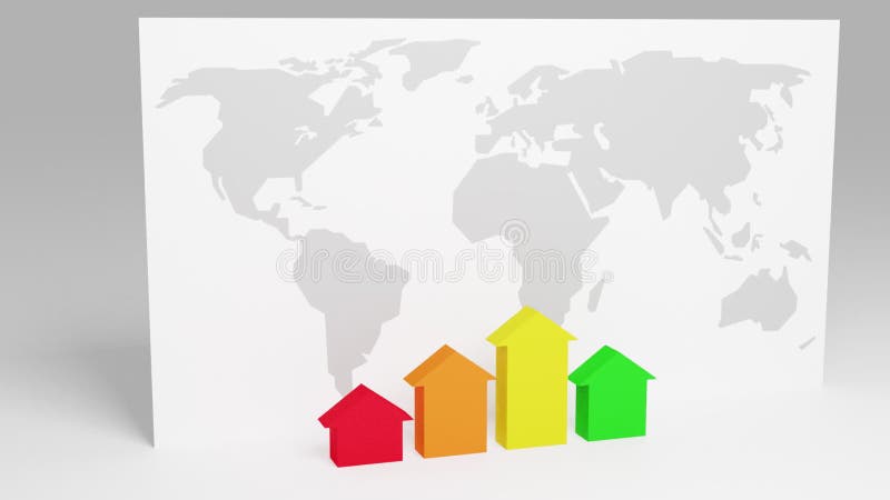 L'arc-en-ciel a coloré des flèches se développent de zéro pour se lever devant la table blanche avec la carte du monde. Concept ec illustration de vecteur