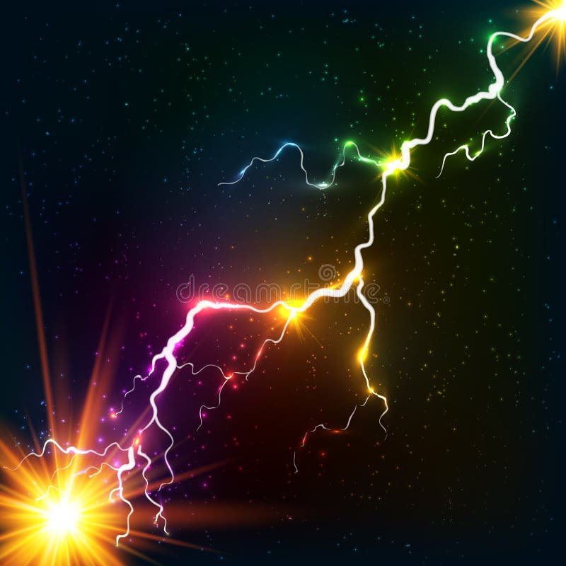 L'arcobaleno colora il fulmine cosmico brillante del plasma
