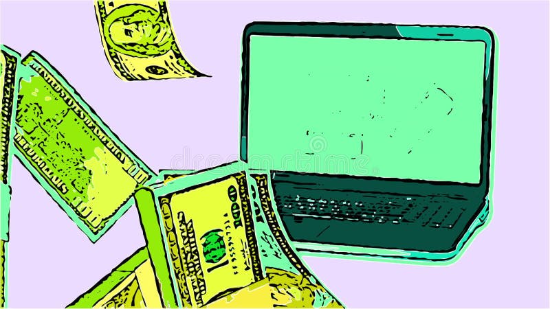 L'argent de l'internet qui sort d'un ordinateur portable illustration libre de droits