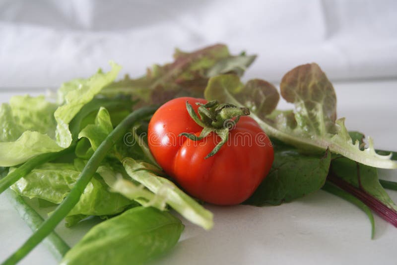 L'arte della natura morta sana di cibo con un pomodoro fotografia stock libera da diritti L'arte della natura morta sana di cibo con un pomodoro fotografia stock libera da diritti
