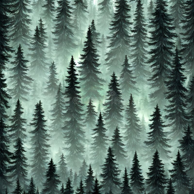 L'arte digitale generata dalla nebbia di alberi di pino illustrazione vettoriale