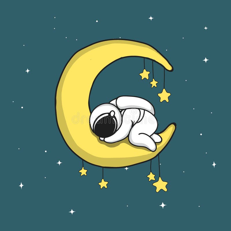 L'astronaute de bébé dort sur le croissant de lune illustration libre de droits L'astronaute de bébé dort sur le croissant de lune illustration libre de droits