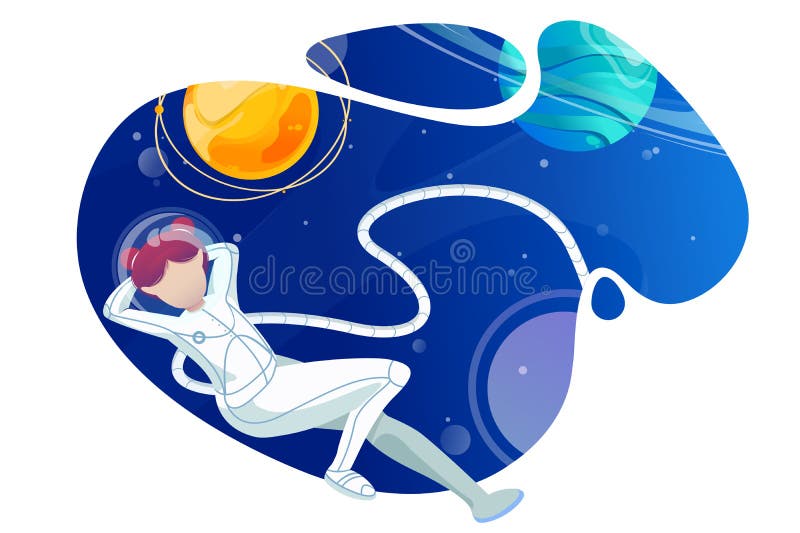 L'astronaute de femme détend dans l'espace illustration de vecteur L'astronaute de femme détend dans l'espace illustration de vecteur