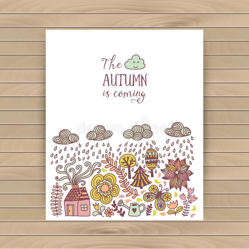 L'automne de vecteur gribouille la carte Remettez les arbres et les feuilles d'aspiration au-dessus de la ville Inscription de la illustration stock L'automne de vecteur gribouille la carte Remettez les arbres et les feuilles d'aspiration au-dessus de la ville Inscription de la illustration stock