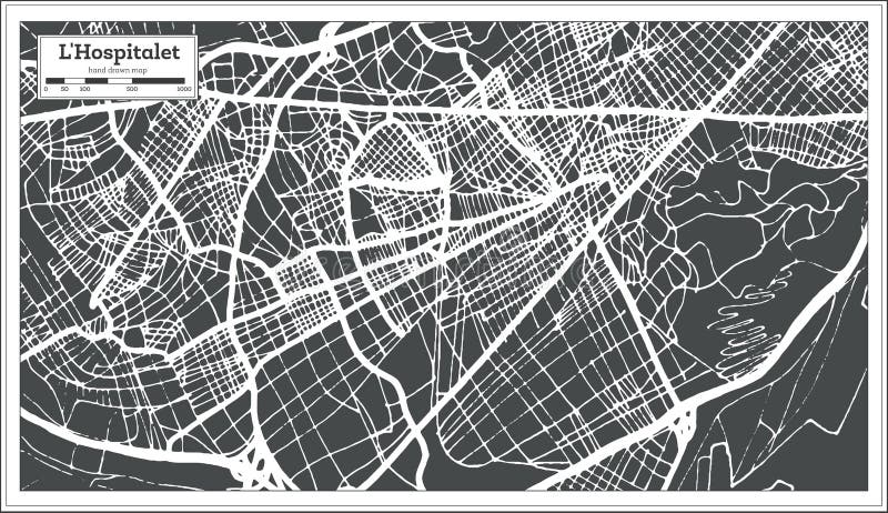 L carte de ville de Hospitalet Espagne de ` dans le rétro style Illustration noire et blanche de vecteur