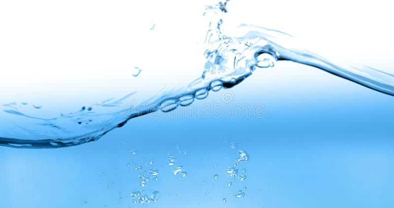 L'eau bleue de vague avec des bulles dans le réservoir sur le fond blanc, le mouvement de mouvement lent, le concept de propre et illustration stock