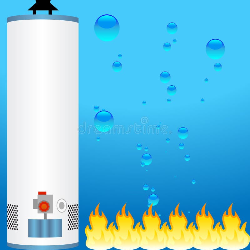 A 3D boiler water heater with water and fire as background. A 3D boiler water heater with water and fire as background.