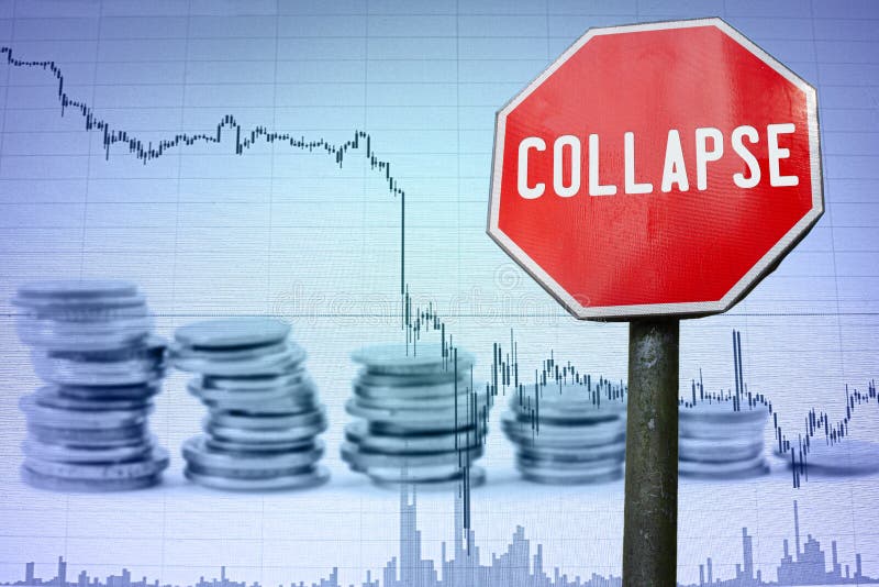 Collapse sign on economy background - graph and coins. Financial crash in world economy because of coronavirus. Global economic crisis, recession. Coronavirus pandemic, COVID-19 outbreak in the world. Collapse sign on economy background - graph and coins. Financial crash in world economy because of coronavirus. Global economic crisis, recession. Coronavirus pandemic, COVID-19 outbreak in the world.