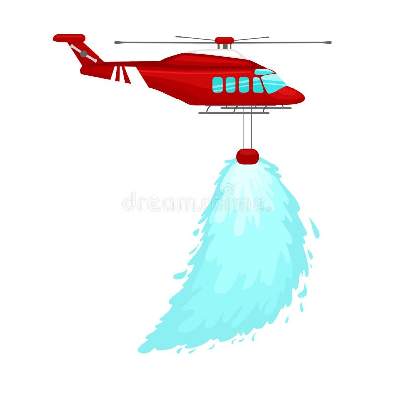 L'elicottero rosso dell'elica di emergenza nell'aria con acqua per estingue il fuoco del pericolo Volo degli aerei di salvataggio illustrazione vettoriale