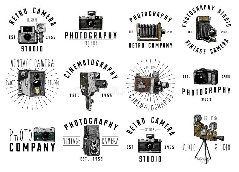 L'emblema di logo della foto o l'etichetta, il video, il film, cinepresa da in primo luogo fino ora all'annata, ha inciso disegna royalty illustrazione gratis L'emblema di logo della foto o l'etichetta, il video, il film, cinepresa da in primo luogo fino ora all'annata, ha inciso disegna royalty illustrazione gratis
