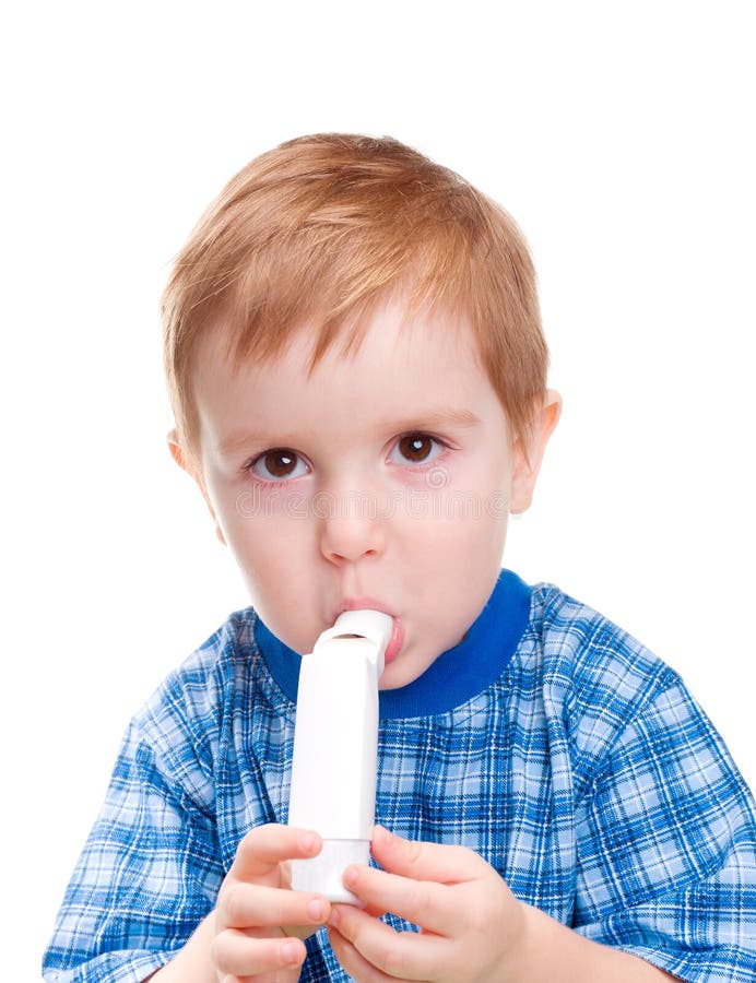 Child with inhaler does medicine procedure .isolated on a white background. Child with inhaler does medicine procedure .isolated on a white background.