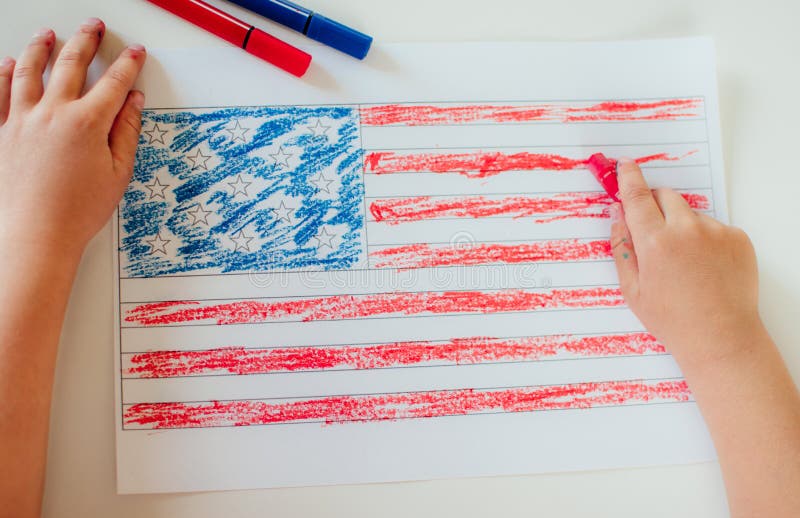 L'enfant dessine le drapeau de l'Am?rique images stock L'enfant dessine le drapeau de l'Am?rique images stock