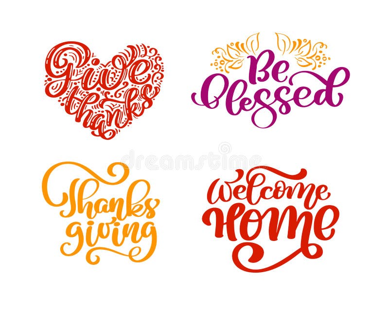 L Ensemble D Expressions De Calligraphie Donnent Des Mercis Soit Beni Jour De Thanksgiving Maison Bienvenue Citations De Posit Illustration De Vecteur Illustration Du Fond Saison