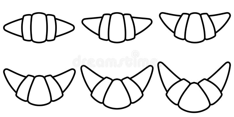 L'ensemble de bagel de croissant d'icônes avec le vecteur de remplissage a placé des croissants avec la forme incurvée illustration libre de droits