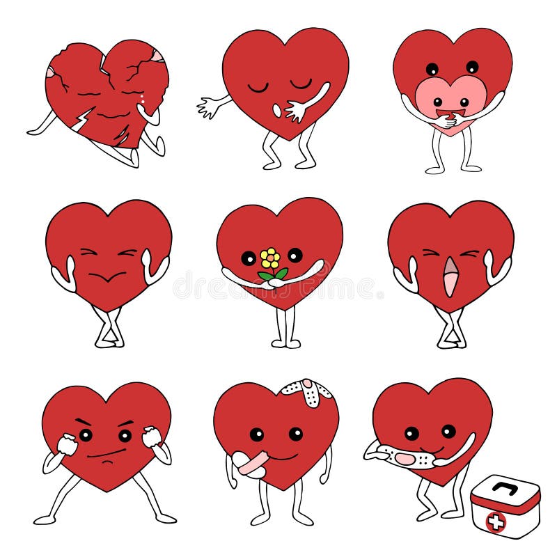 L'ensemble de coeurs de sentiment d'émotion dirigent la conception tirée par la main illustration stock L'ensemble de coeurs de sentiment d'émotion dirigent la conception tirée par la main illustration stock