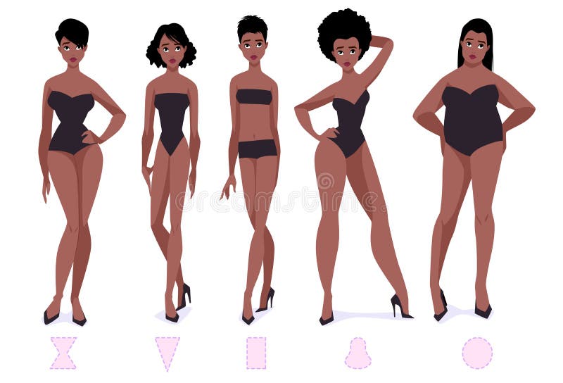 L'ensemble de forme de corps féminin dactylographie - cinq types