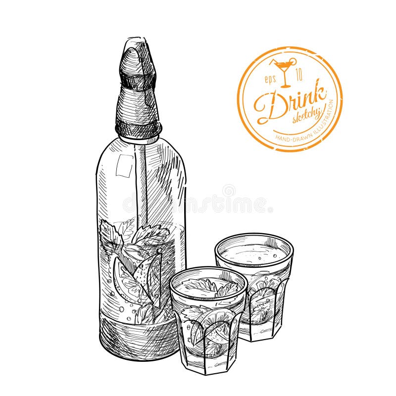 L'ensemble de tequila d'or a tiré avec des fruits de chaux illustration stock L'ensemble de tequila d'or a tiré avec des fruits de chaux illustration stock