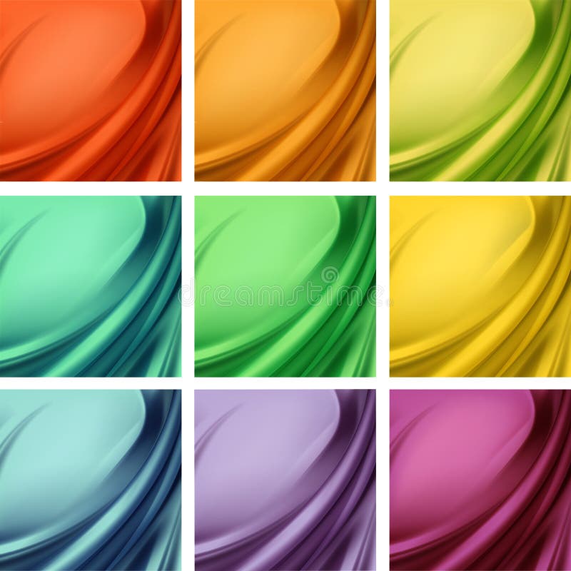 L'ensemble de textile soyeux coloré de satin pourpre bleu jaune vert orange rouge drapent avec les plis onduleux de pli abrégez l illustration libre de droits L'ensemble de textile soyeux coloré de satin pourpre bleu jaune vert orange rouge drapent avec les plis onduleux de pli abrégez l illustration libre de droits