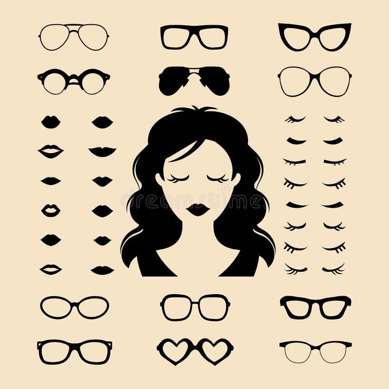 L'ensemble de vecteur de habillent le constructeur avec différents cils de femme, les verres, lèvres dans le style plat La femell illustration stock L'ensemble de vecteur de habillent le constructeur avec différents cils de femme, les verres, lèvres dans le style plat La femell illustration stock