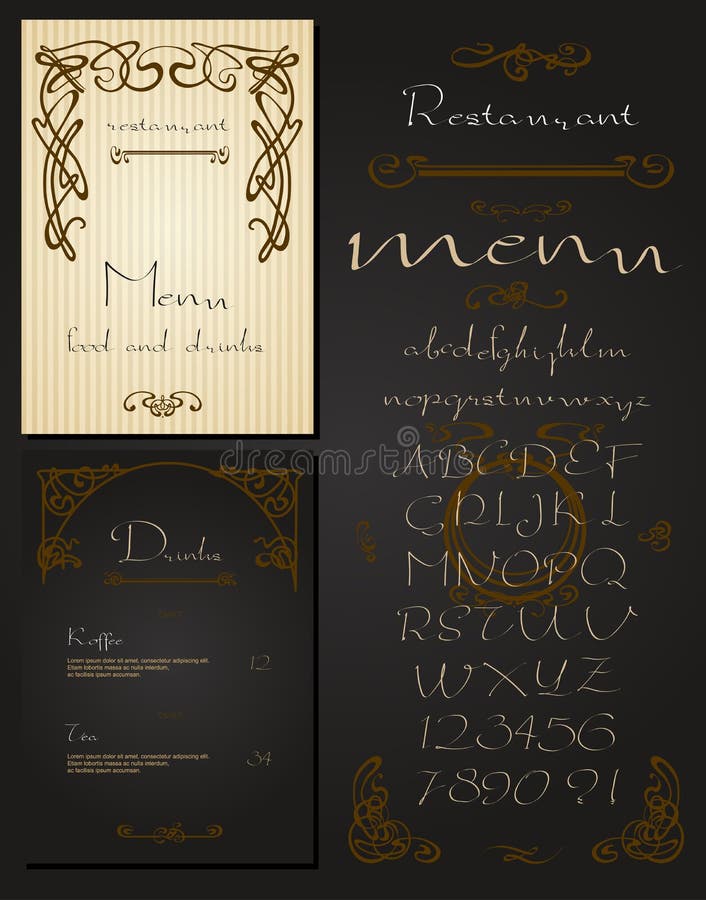 L'ensemble de vintage a dénommé le menu de restaurant illustration stock L'ensemble de vintage a dénommé le menu de restaurant illustration stock