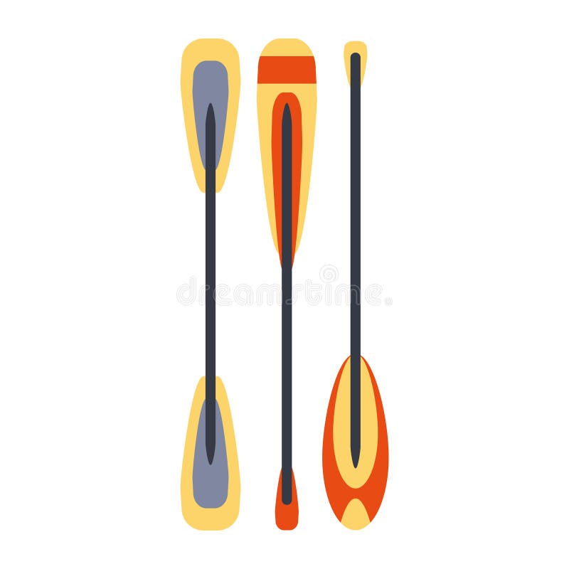 L'ensemble du kayak trois et du radeau colporte, une partie de bateau et des séries de sports aquatiques d'illustrations plates s