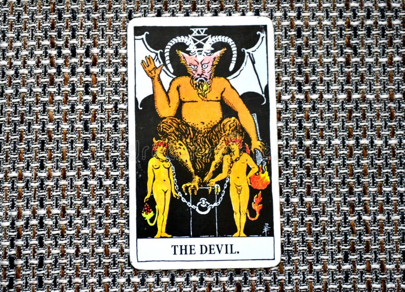 L'esclavage de carte de tarot de diable, tentation, asservissement, matérialisme, dépendances photo stock L'esclavage de carte de tarot de diable, tentation, asservissement, matérialisme, dépendances photo stock