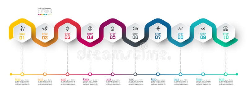 L'etichetta di esagono con la linea di colore ha collegato infographic illustrazione di stock