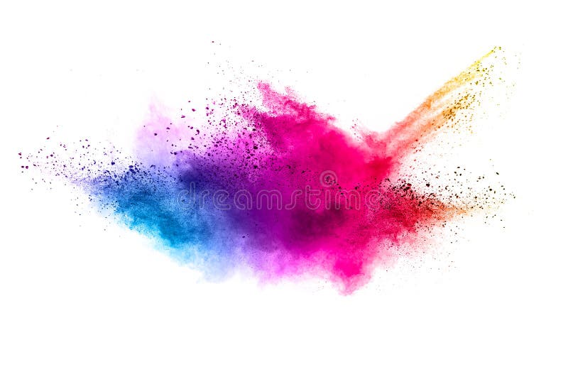 The explosion of multi colored powder. Beautiful powder fly away. The cloud of glowing color powder on white background. The explosion of multi colored powder. Beautiful powder fly away. The cloud of glowing color powder on white background