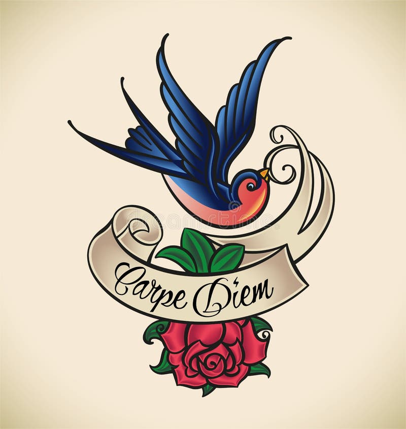 L'hirondelle et s'est levée, tatouage de vieux-école illustration stock L'hirondelle et s'est levée, tatouage de vieux-école illustration stock