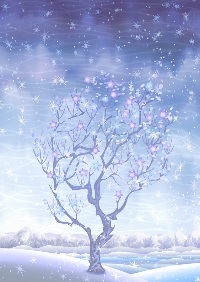 l'hiver féerique couvert de floraison d'arbre de conte de neige illustration libre de droits l'hiver féerique couvert de floraison d'arbre de conte de neige illustration libre de droits