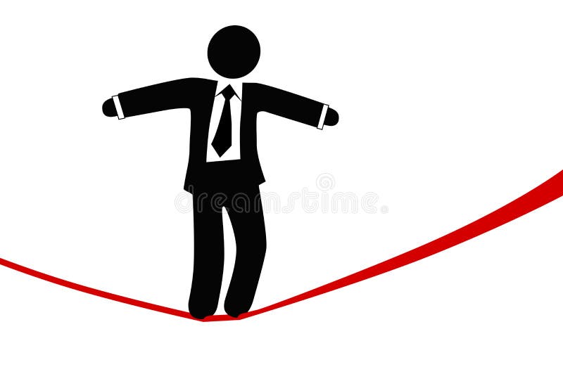 L'homme d'affaires de symbole marche sur la corde raide de risque de danger illustration de vecteur L'homme d'affaires de symbole marche sur la corde raide de risque de danger illustration de vecteur