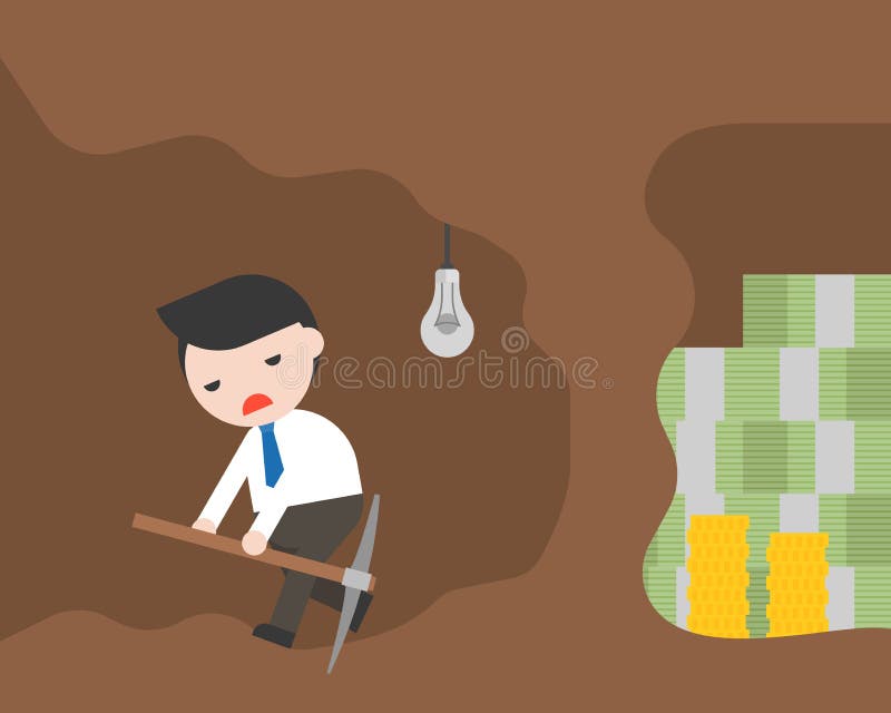 L'homme d'affaires et la pioche abandonnent pour l'exploitation d'argent, busine d'échec illustration de vecteur L'homme d'affaires et la pioche abandonnent pour l'exploitation d'argent, busine d'échec illustration de vecteur