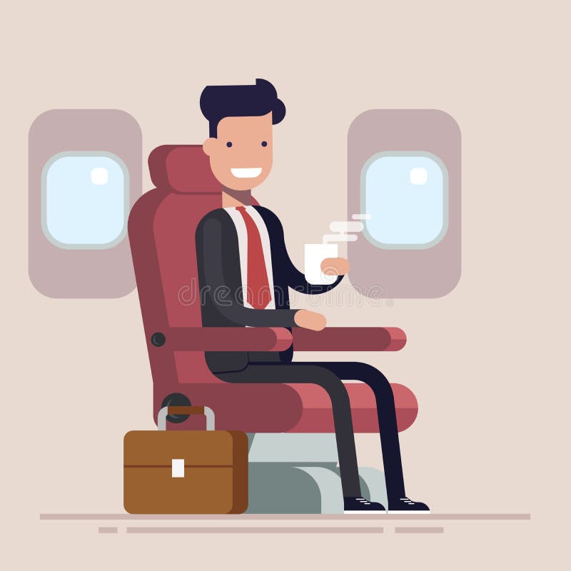 L'homme d'affaires ou le directeur vole dans un avion Le caractère d'homme de passager se reposant dans la chaise et détendent da illustration libre de droits L'homme d'affaires ou le directeur vole dans un avion Le caractère d'homme de passager se reposant dans la chaise et détendent da illustration libre de droits